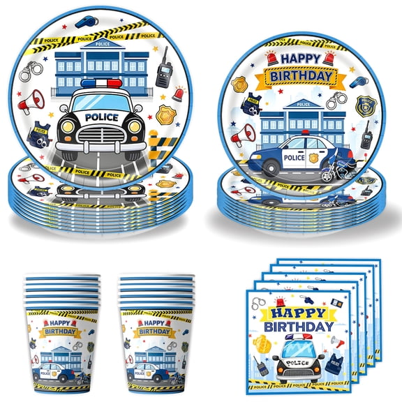 50/68/78/98Pcs Police Birthday Party Decorations Tableware Set -Police Birthday Party Set Includes Banner,Tablecloths,Plates And Napkins Paper Cup - Police Theme Birthday Party Decorations