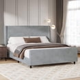 thumbnail image 1 of 50.7"High headboard platform king bed frames,corduroy upholstered bed frame with wingback and high footboard, 1 of 9