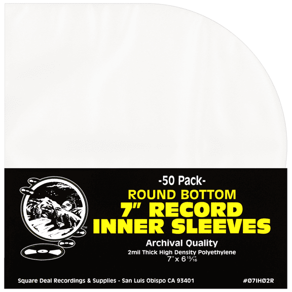 (50) 7 Round Bottom Vinyl Record Inner Sleeves - 2mil Thick - Archival Quality - 07IH02R