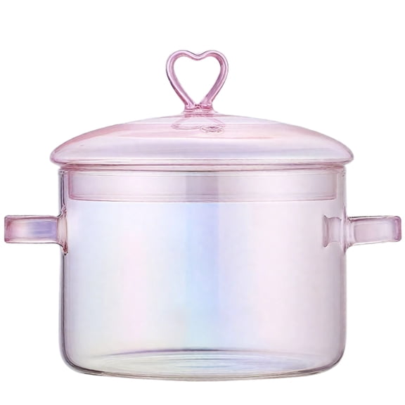 50.7 fl oz / 1.5 L Glass Pot Stove Top, Borosilicate Simmer Pot, See-Through Saucepan with Dual Handles, 5.7 in / 14.5 cm Diameter, for Soups, Porridge, Gas or Open Flame, Pink