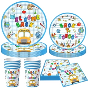 50/72/92Pcs Back to School Party Supplies Tableware Set, Welcome Back School Themed Plates Napkins Cups Knives Forks Spoons Disposable Tablecloth Decoration for Back to School Party