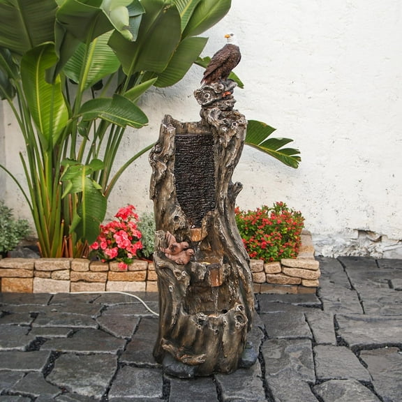 50.79" H Outdoor Rainforest Waterfall Tree Trunk Fountain with Bald Eagle Outdoor Cascading Water Feature for Garden Patio Backyard Landscape Decor 3-Tier Water Fountains