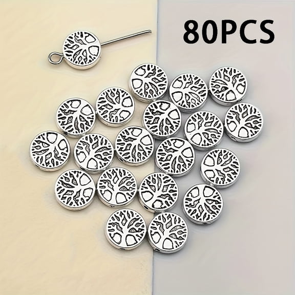 50/80/100 Pieces Of Alloy Ancient Silvery Tree Of Life Spacer Beads, 9x9mm, Suitable For Diy Jewelry Making, Bracelets, Necklaces, Earrings And Handcrafted Accessories