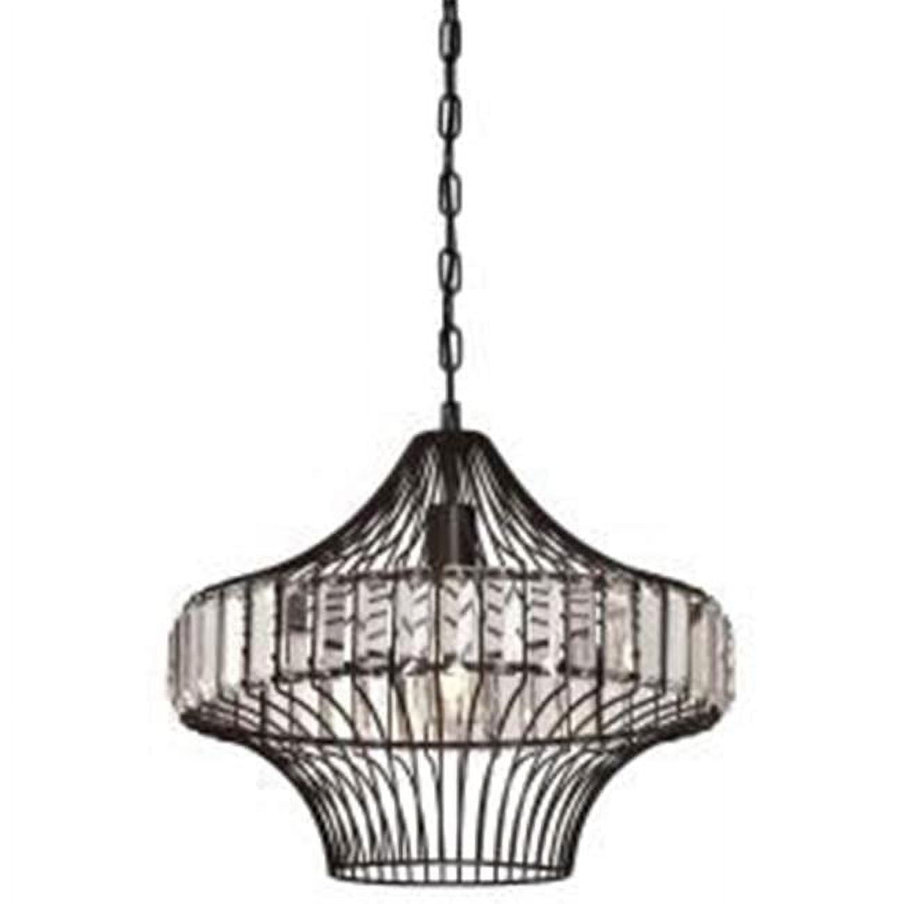 Matte Black Geometric Cage Pendant with Crystal Prisms