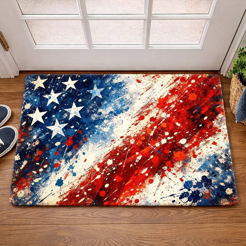 50*80cmAmerican Flag Paint Splatter Print Flannel Bath Mat, Non-Slip ...