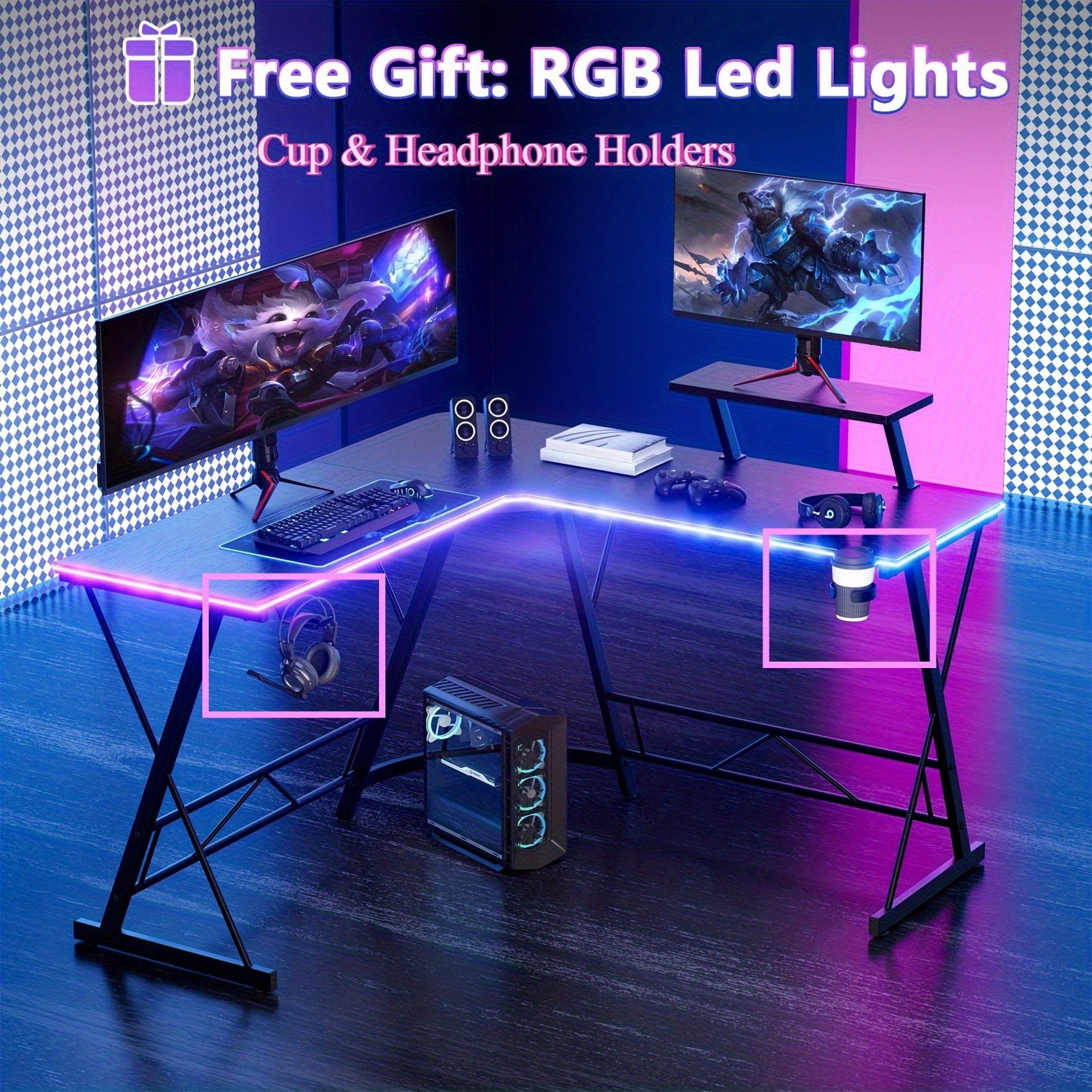 50.8x50.8x29.5 Inch Black Gaming Table L-Shaped Desk with Removable ...