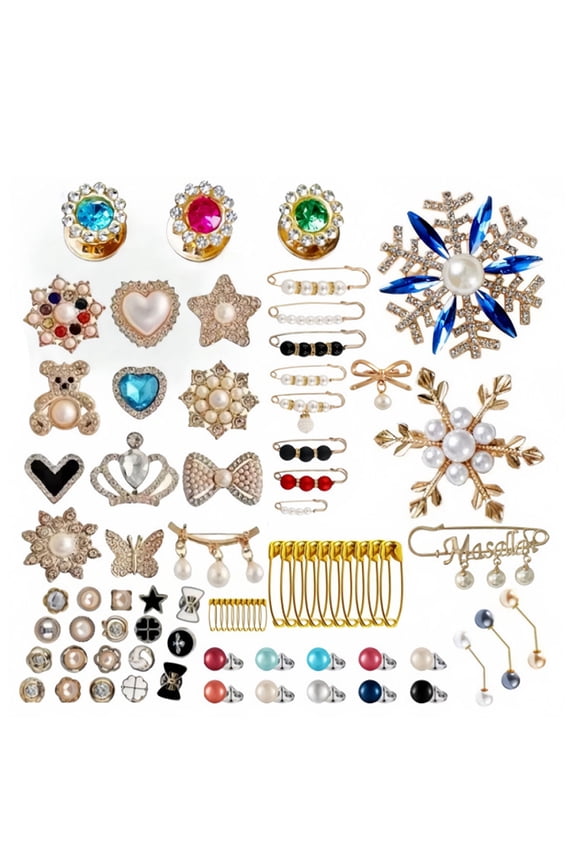 50-96Pcs Artificial Pearls Rhinestones Charm for Socks Brooch Pin Artificial Pearls Safe Pin Dress Sweater Shawl Clip