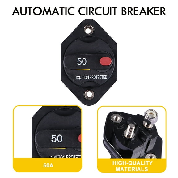 NIAIZEK Black PVC 50A Automatic Circuit Breaker Overcurrent Protection for Vehicles