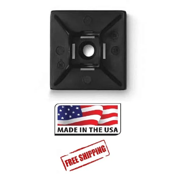 (50) Adhesive Cable Tie Mount Clip 1 Inch Zip Tie Holder Wall Install Black Uv