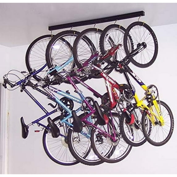 50" Adjustable Overhead Garage Ceiling Storage Track/Bike Rack With Hooks that Slide and Rotate, 50 Lbs. per Hook.