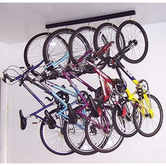 50" Adjustable Overhead Garage Ceiling Storage Track/Bike Rack With Hooks that Slide and Rotate, 50 Lbs. per Hook.