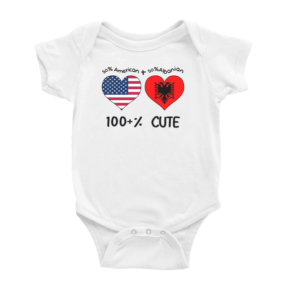 50% Albanian + 50% American = 100+% Cute Baby Bodysuit Baby Clothes (White, 18-24 Months)