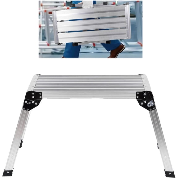 50" Aluminum Work Platform - 330 LBS Folding Step Stool w/Non-Slip Feet - Heavy Duty Portable Work Bench for Contractors, Painting & Home Repair (Light Grey)