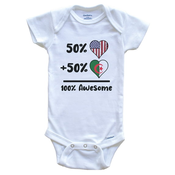 50% American 50% Algerian 100% Awesome Algeria Heart Flag Baby Bodysuit