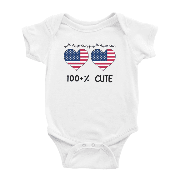 50% American + 50% American = 100+% Cute Baby Romper Bodysuit For Boy Girl (White, 0-3 Months)