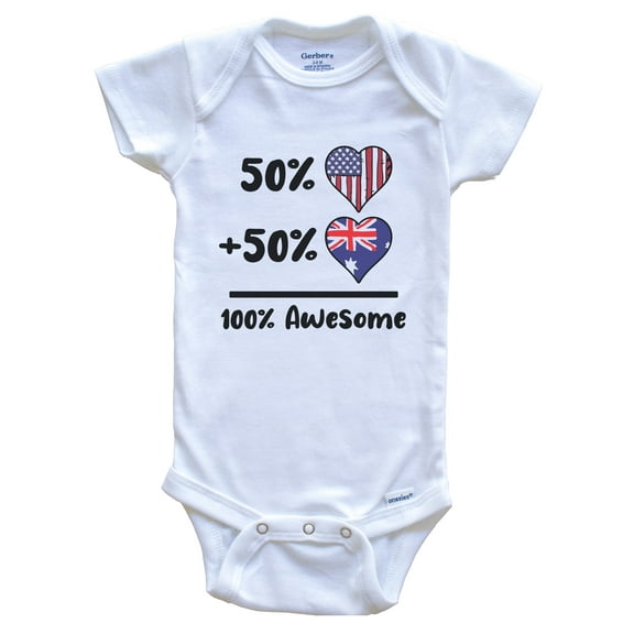 50% American 50% Australian 100% Awesome Australia Heart Flag Baby Bodysuit