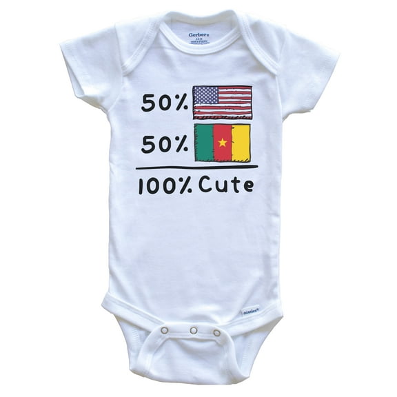 50% American 50% Cameroonian 100% Cute Cameroon USA Flags Baby Bodysuit, 0-3 Months White