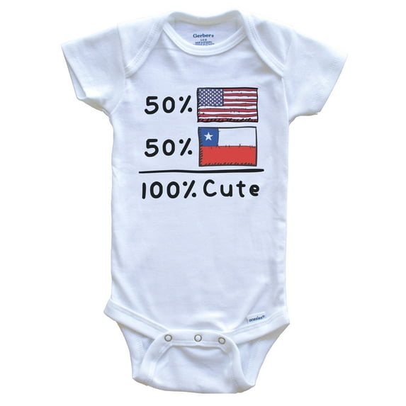 50% American 50% Chilean 100% Cute Chile USA Flags Baby Bodysuit, 6-9 Months White