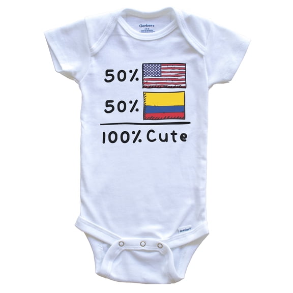 50% American 50% Colombian 100% Cute Colombia USA Flags Baby Bodysuit, 0-3 Months White