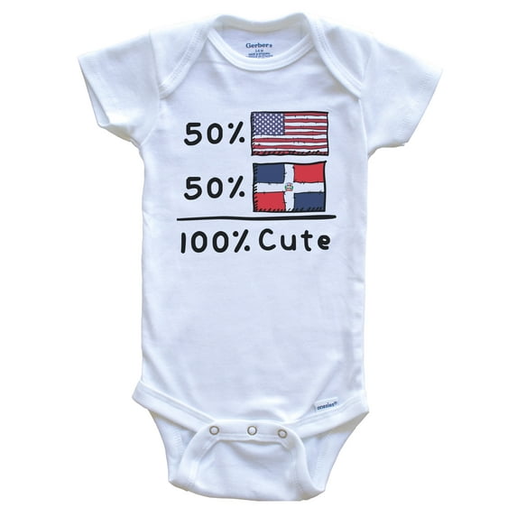 50% American 50% Dominican 100% Cute Dominican Republic USA Flags Baby Bodysuit, 3-6 Months White