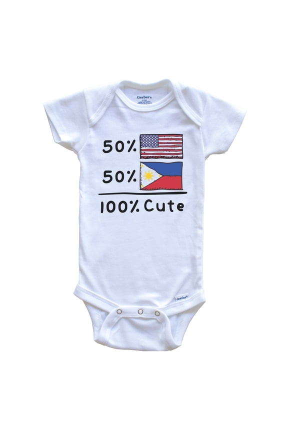 50% American 50% Filipino 100% Cute Philippines USA Flags Baby Bodysuit, 3-6 Months White