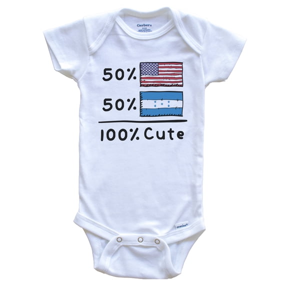 50% American 50% Honduran 100% Cute Honduras USA Flags Baby Bodysuit, 0-3 Months White