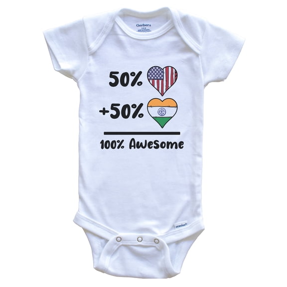 50% American 50% Indian 100% Awesome India Heart Flag Baby Bodysuit