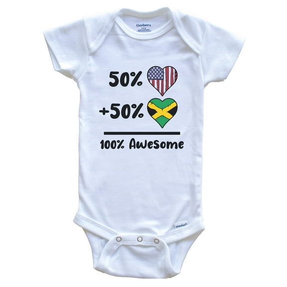 50% American 50% Jamaican 100% Awesome Jamaica Heart Flag Baby Bodysuit