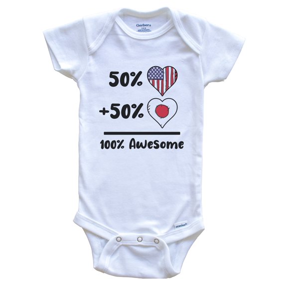 50% American 50% Japanese 100% Awesome Japan Heart Flag Baby Bodysuit