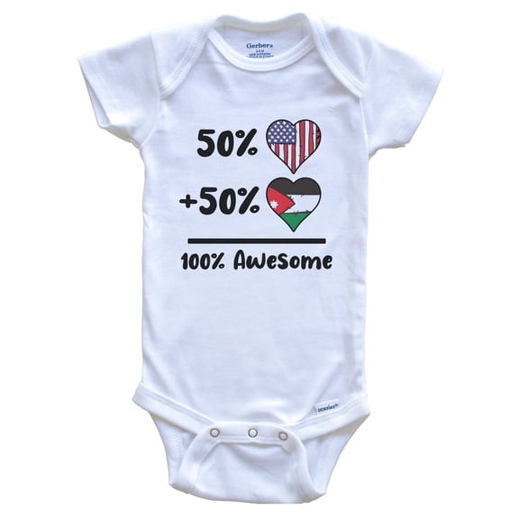 50% American 50% Jordanian 100% Awesome Jordan Heart Flag Baby Bodysuit