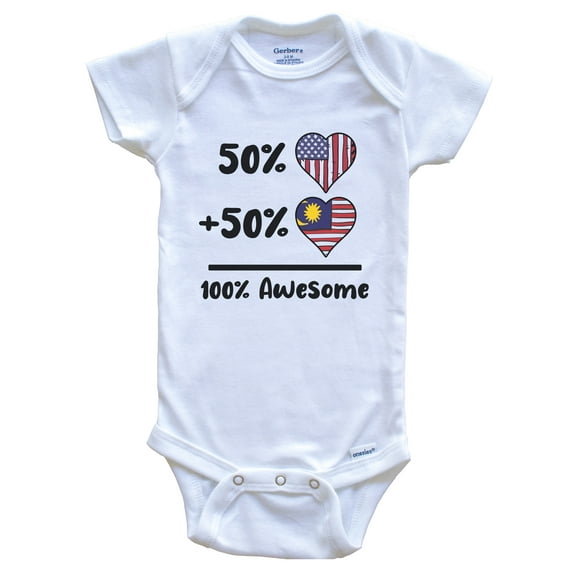 50% American 50% Malaysian 100% Awesome Malaysia Heart Flag Baby Bodysuit