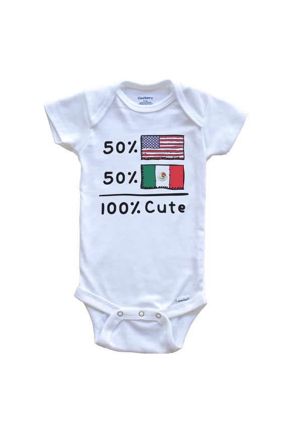 50% American 50% Mexican 100% Cute Mexico USA Flags Baby Bodysuit, 6-9 Months White