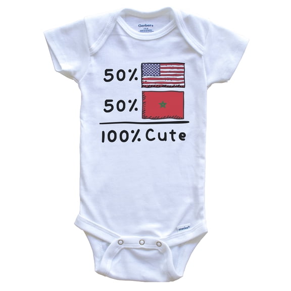 50% American 50% Moroccan 100% Cute Morocco USA Flags Baby Bodysuit, 0-3 Months White