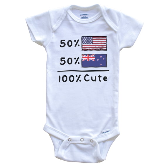 50% American 50% New Zealandic 100% Cute New Zealand Flag Baby Bodysuit, 6-9 Months White