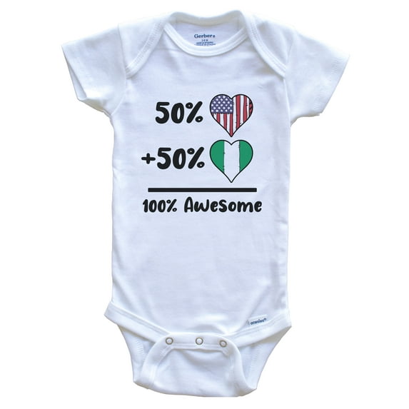 50% American 50% Nigerian 100% Awesome Nigeria Heart Flag Baby Bodysuit