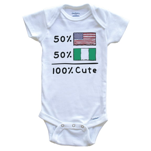 50% American 50% Nigerian 100% Cute Nigeria USA Flags Baby Bodysuit, 0-3 Months White