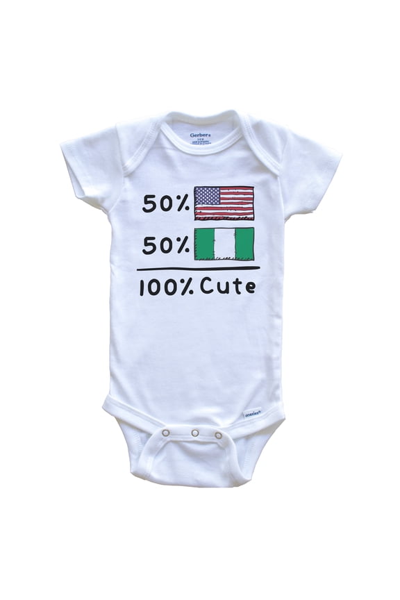 50% American 50% Nigerian 100% Cute Nigeria USA Flags Baby Bodysuit, 0-3 Months White