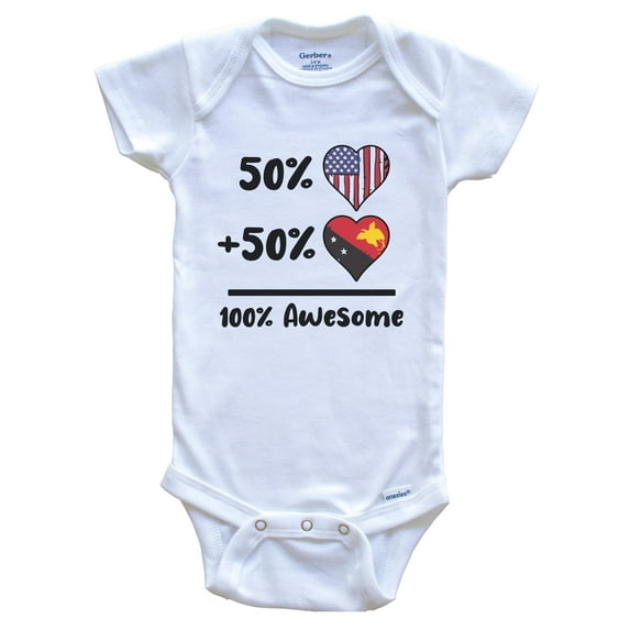 50% American 50% Papuan 100% Awesome Papua New Guinea Heart Flag Baby Bodysuit