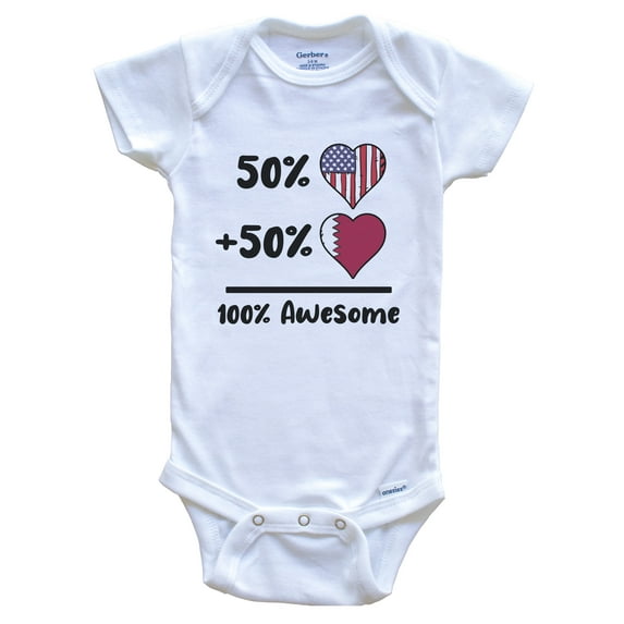 50% American 50% Qatari 100% Awesome Qatar Heart Flag Baby Bodysuit