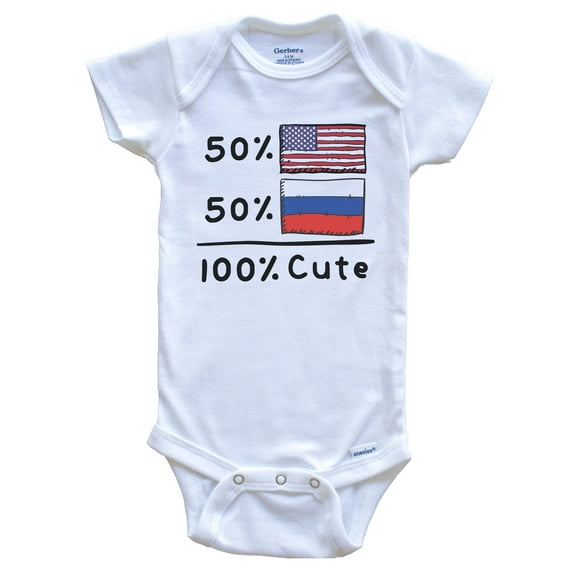 50% American 50% Russian 100% Cute Russia USA Flags Baby Bodysuit, 0-3 Months White