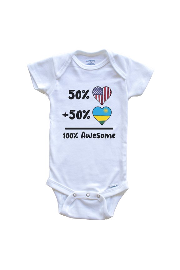 50% American 50% Rwandan 100% Awesome Rwanda Heart Flag Baby Bodysuit