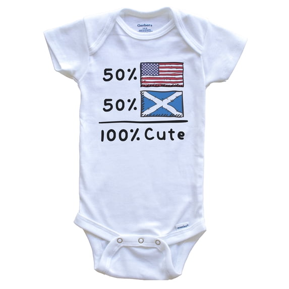 50% American 50% Scottish 100% Cute Scotland USA Flags Baby Bodysuit, 6-9 Months White