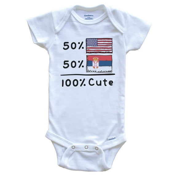 50% American 50% Serbian 100% Cute Serbia USA Flags Baby Bodysuit, 3-6 Months White