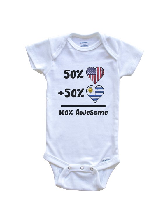 50% American 50% Uruguayan 100% Awesome Uruguay Heart Flag Baby Bodysuit