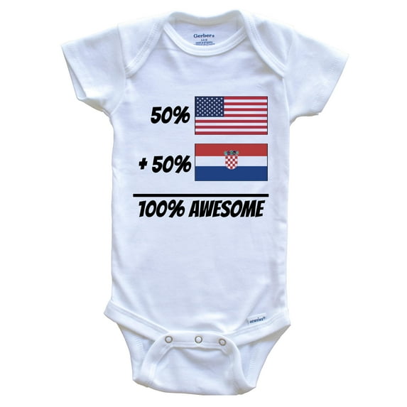 50% American Plus 50% Croatian Equals 100% Awesome Cute Croatia Flag Baby Bodysuit, 0-3 Months White
