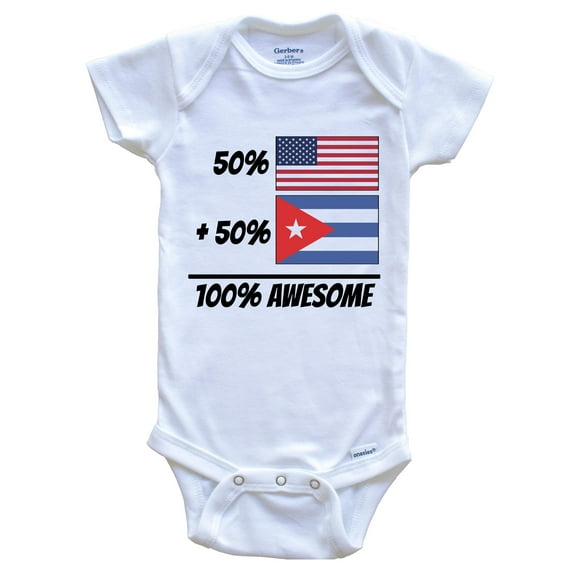 50% American Plus 50% Cuban Equals 100% Awesome Cute Cuba Flag Baby Bodysuit, 0-3 Months White