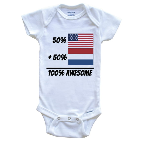 50% American Plus 50% Dutch Equals 100% Awesome Cute Netherlands Flag Baby Bodysuit, 3-6 Months White