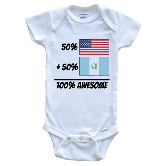 50% American Plus 50% Guatemalan Equals 100% Awesome Cute Guatemala Flag Baby Bodysuit, 3-6 Months White