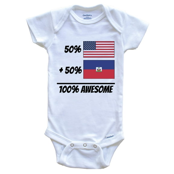 50% American Plus 50% Haitian Equals 100% Awesome Cute Haiti Flag Baby Bodysuit, 0-3 Months White