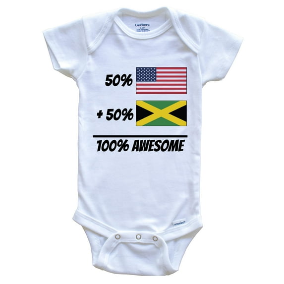 50% American Plus 50% Jamaican Equals 100% Awesome Cute Jamaica Flag Baby Bodysuit, 6-9 Months White